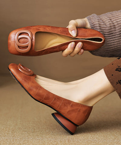 Penny Splicing Comfy Loafers Brown Leather Cowhide FashionChic