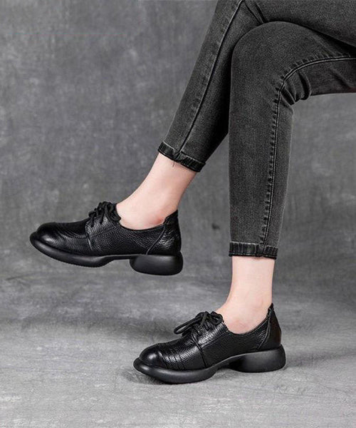 For Brown Up Leather Splicing Cowhide Women Shoes Lace Flat FashionChic