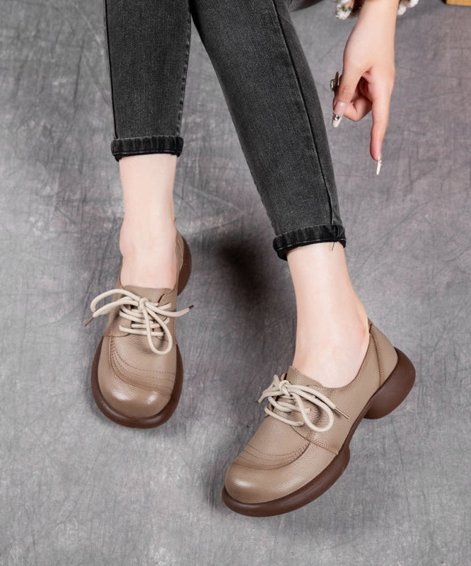 For Brown Up Leather Splicing Cowhide Women Shoes Lace Flat FashionChic