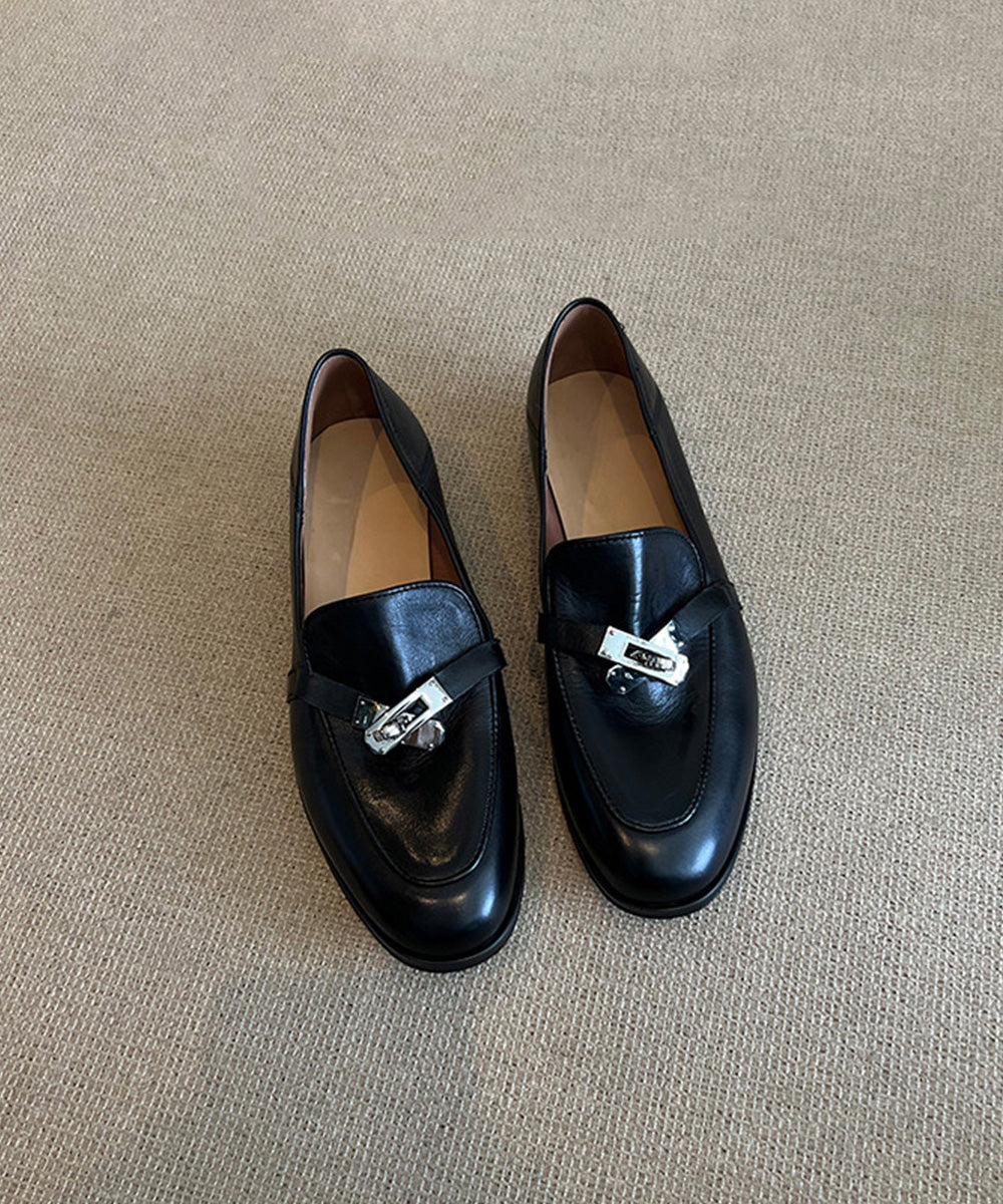 Loafers Splicing Leather Brown Cowhide For Women FashionChic