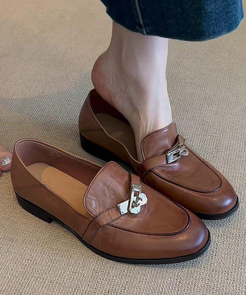 Loafers Splicing Leather Brown Cowhide For Women FashionChic