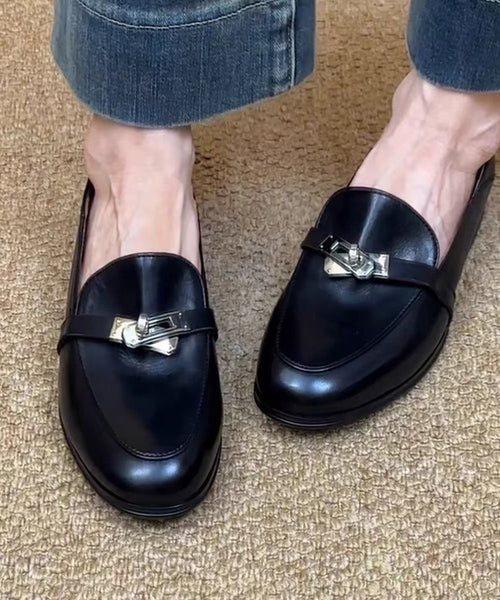 Loafers Splicing Leather Brown Cowhide For Women FashionChic