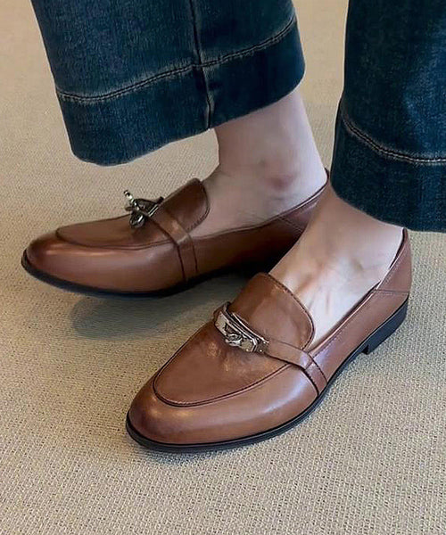 Loafers Splicing Leather Brown Cowhide For Women FashionChic