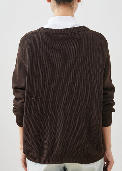 Brown Cozy Knit Cardigan Embroidered Spring YU1044 Ada Fashion