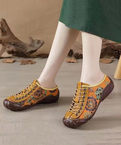 Strap Cowhide Shoes Embossed Flat Splicing Cross Brown Leather FashionChic