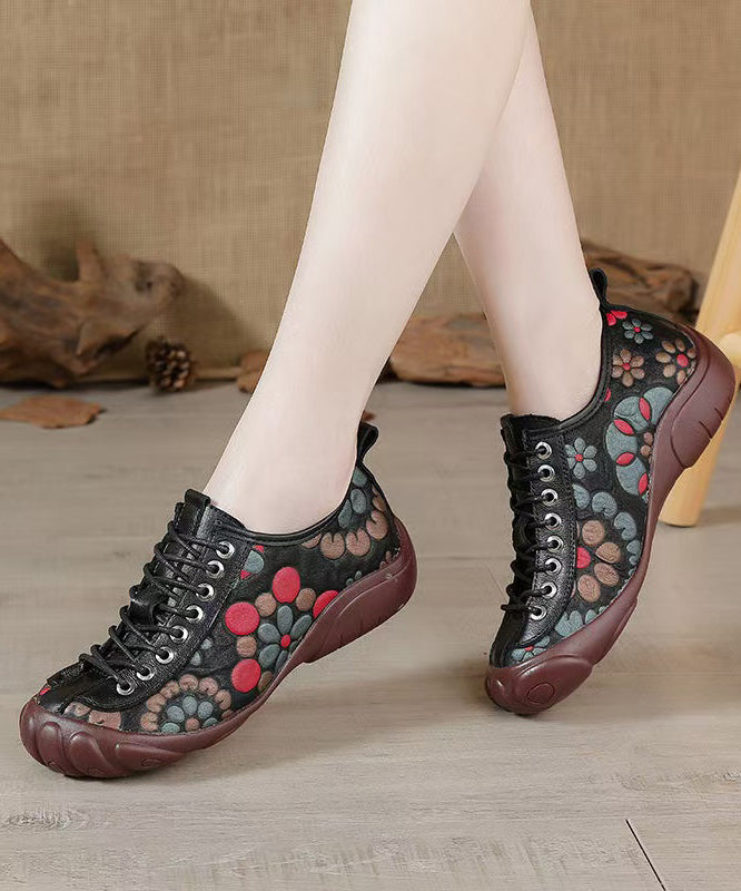 Strap Cowhide Shoes Embossed Flat Splicing Cross Brown Leather FashionChic