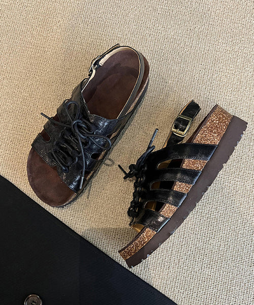 Brown Out Lace Toe Hollow Splicing Up Sandals Peep Platform FashionChic