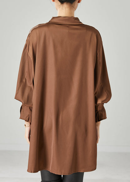 Brown Oversized Chiffon Blouse Low High Design Spring YU1052 Ada Fashion