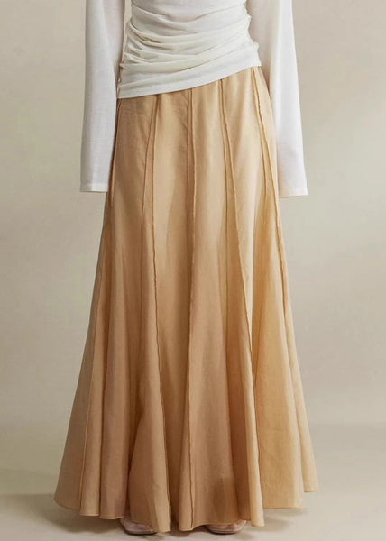 Brown High Cotton Maxi Waist Silk Skirts Patchwork FashionChic