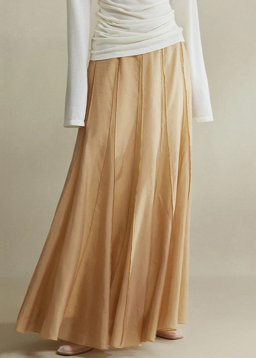Brown High Cotton Maxi Waist Silk Skirts Patchwork FashionChic