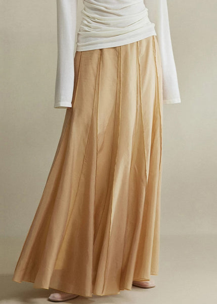 Brown High Cotton Maxi Waist Silk Skirts Patchwork FashionChic