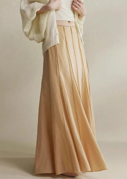 Brown High Cotton Maxi Waist Silk Skirts Patchwork FashionChic