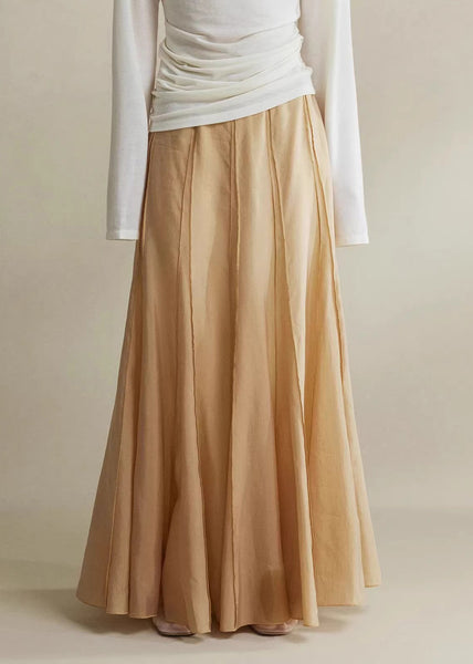 Brown High Cotton Maxi Waist Silk Skirts Patchwork FashionChic