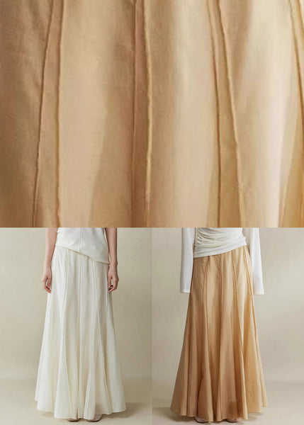 Brown High Cotton Maxi Waist Silk Skirts Patchwork FashionChic