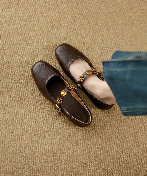 Leather Loafers Faux Splicing Buckle Brown Strap Penny Casual FashionChic