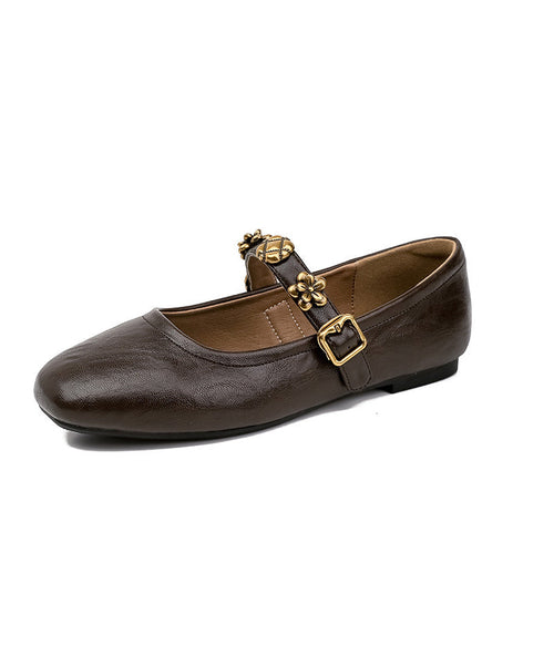 Leather Loafers Faux Splicing Buckle Brown Strap Penny Casual FashionChic