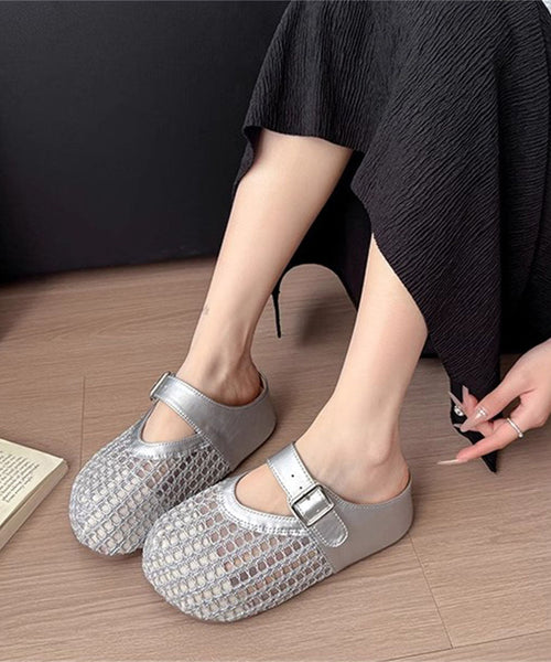 Faux Splicing Platform Brown Leather Fashion Slide Sandals FashionChic