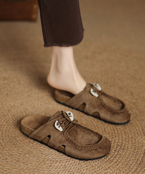 Slide Sandals Suede Platform Brown Splicing Comfy FashionChic