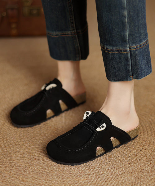 Slide Sandals Suede Platform Brown Splicing Comfy FashionChic