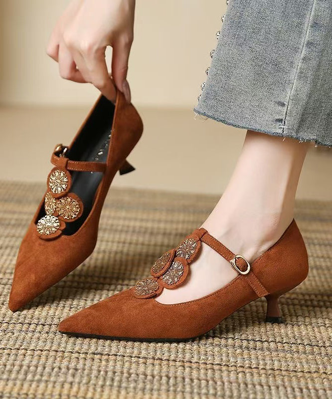 Heels Women Brown Suede High Pointed Splicing Toe FashionChic