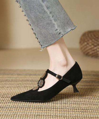 Heels Women Brown Suede High Pointed Splicing Toe FashionChic