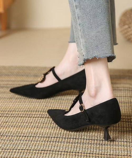 Heels Women Brown Suede High Pointed Splicing Toe FashionChic