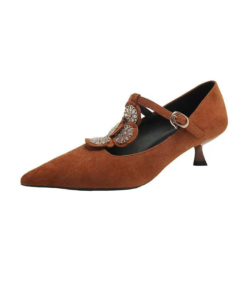 Heels Women Brown Suede High Pointed Splicing Toe FashionChic