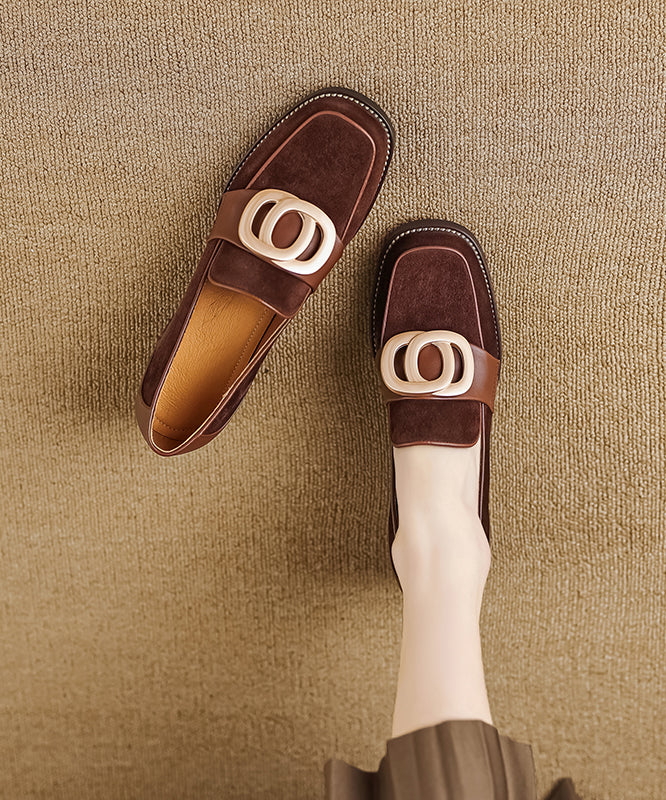 Brown Retro Chunky Suede Simple Splicing Metal Buckle RD015 ABC