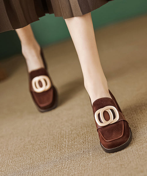 Brown Retro Chunky Suede Simple Splicing Metal Buckle RD015 ABC