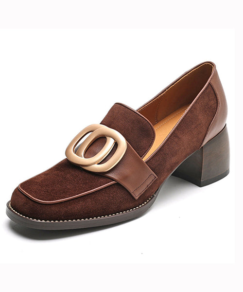 Brown Retro Chunky Suede Simple Splicing Metal Buckle RD015 ABC