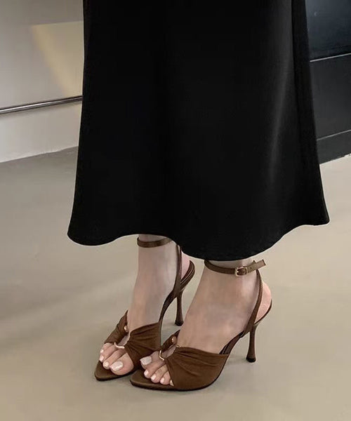 Peep Satin Sandals Brown Stiletto Splicing Toe Chic FashionChic