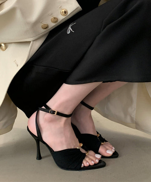 Peep Satin Sandals Brown Stiletto Splicing Toe Chic FashionChic