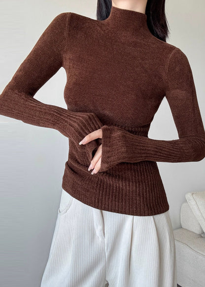 Brown Silm Fit Knit Sweater High Neck Spring YP027 ABC
