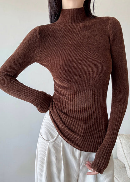 Brown Silm Fit Knit Sweater High Neck Spring YP027 ABC