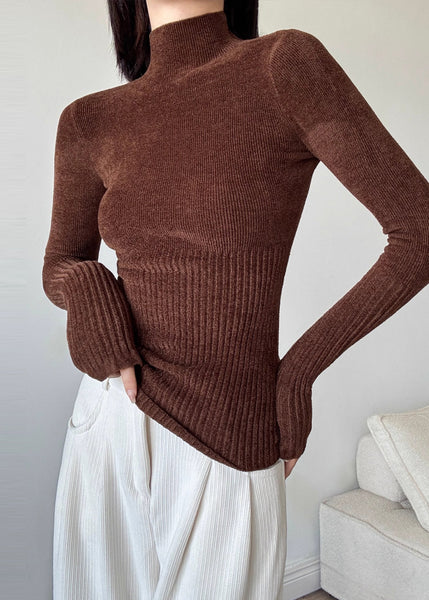 Brown Silm Fit Knit Sweater High Neck Spring YP027 ABC