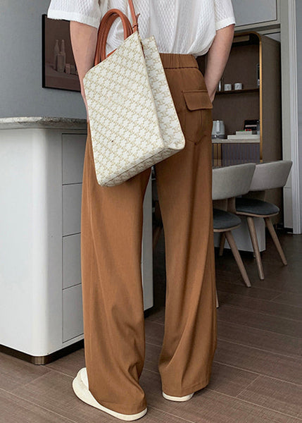 Solid Men High Brown Fall Waist Pants Spandex FashionChic