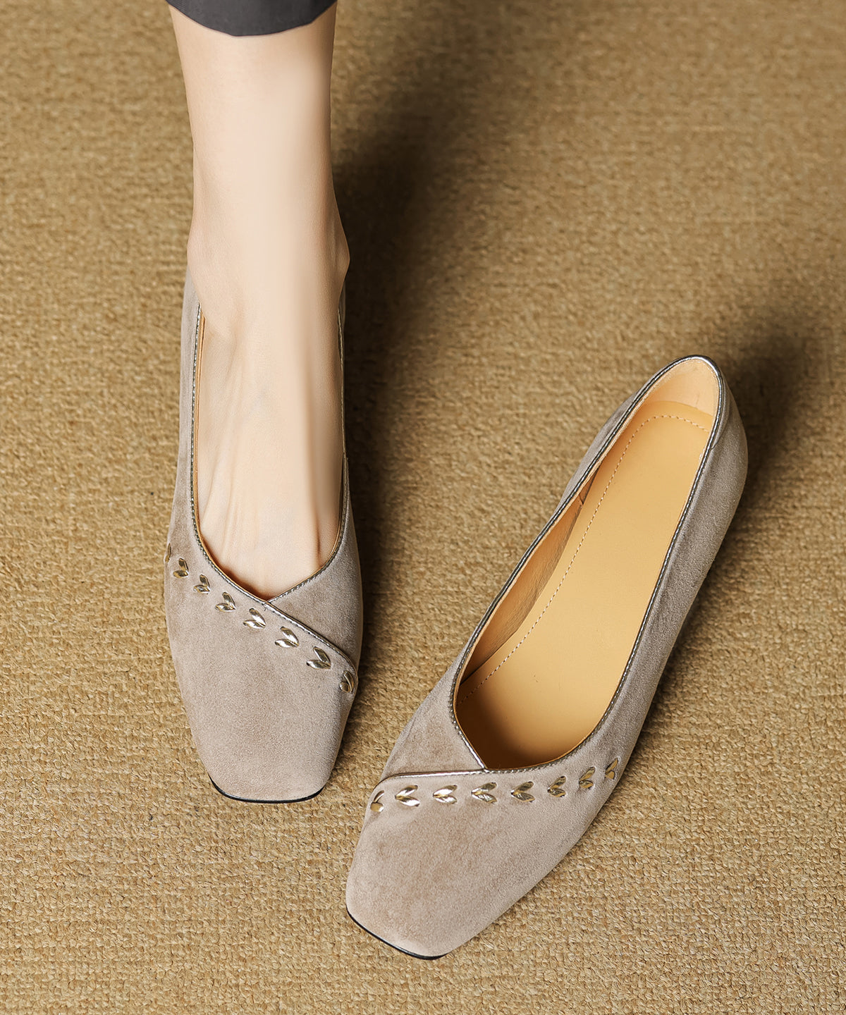 Toe Elegant Splicing Square Brown Shoes Suede Chunky FashionChic