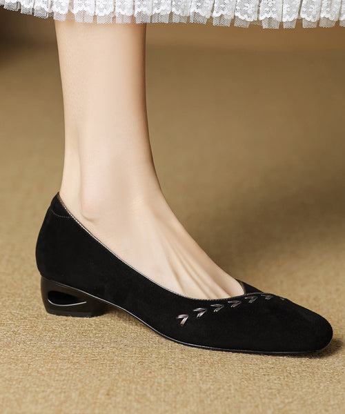 Toe Elegant Splicing Square Brown Shoes Suede Chunky FashionChic