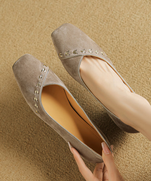 Toe Elegant Splicing Square Brown Shoes Suede Chunky FashionChic