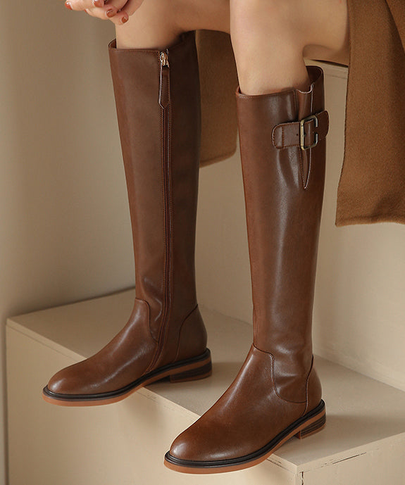 Brown Splicing Fashion Chunky Knee Boots OM007 ABC