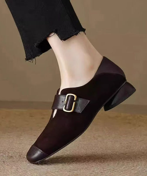 Brown Buckle Strap For Splicing Suede Women Chunky Loafers FashionChic