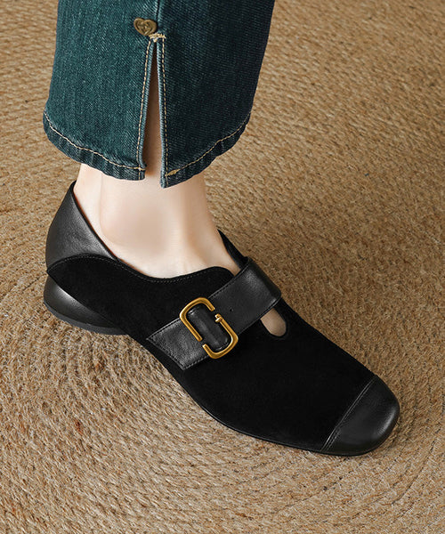 Brown Buckle Strap For Splicing Suede Women Chunky Loafers FashionChic