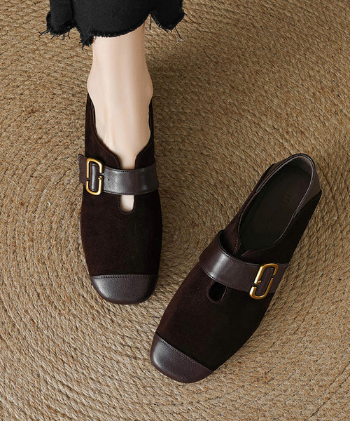 Brown Buckle Strap For Splicing Suede Women Chunky Loafers FashionChic