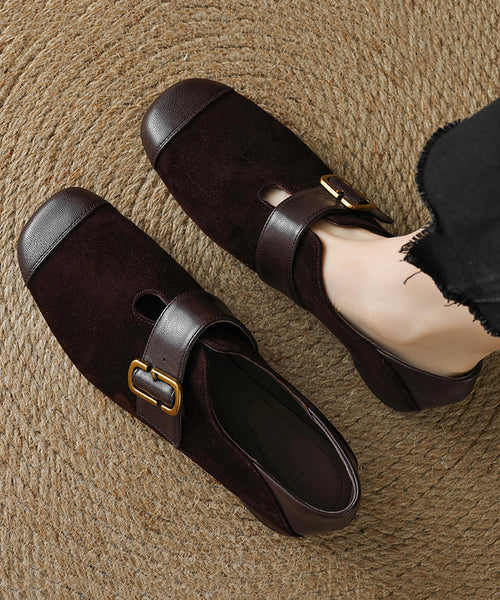Brown Buckle Strap For Splicing Suede Women Chunky Loafers FashionChic