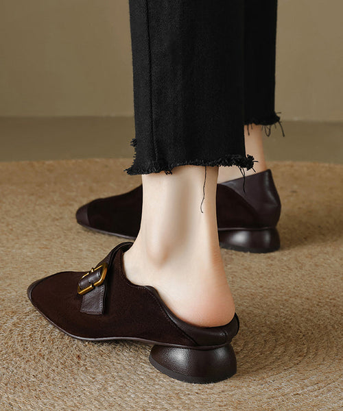 Brown Buckle Strap For Splicing Suede Women Chunky Loafers FashionChic