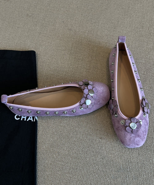 Splicing Suede Women Floral Brown Rivet Flat Shoes For FashionChic