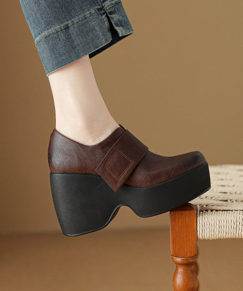 Brown Wedge Heels Platform Cowhide Leather Women Splicing YC002 ABC