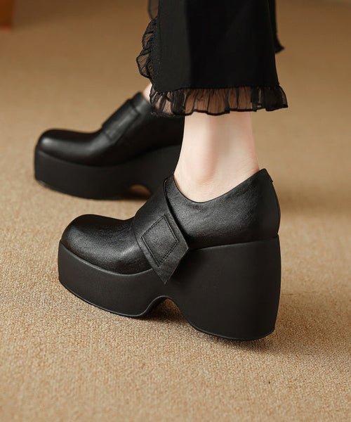 Brown Wedge Heels Platform Cowhide Leather Women Splicing YC002 ABC