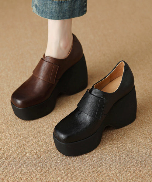 Brown Wedge Heels Platform Cowhide Leather Women Splicing YC002 ABC