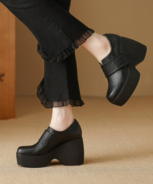 Brown Wedge Heels Platform Cowhide Leather Women Splicing YC002 ABC